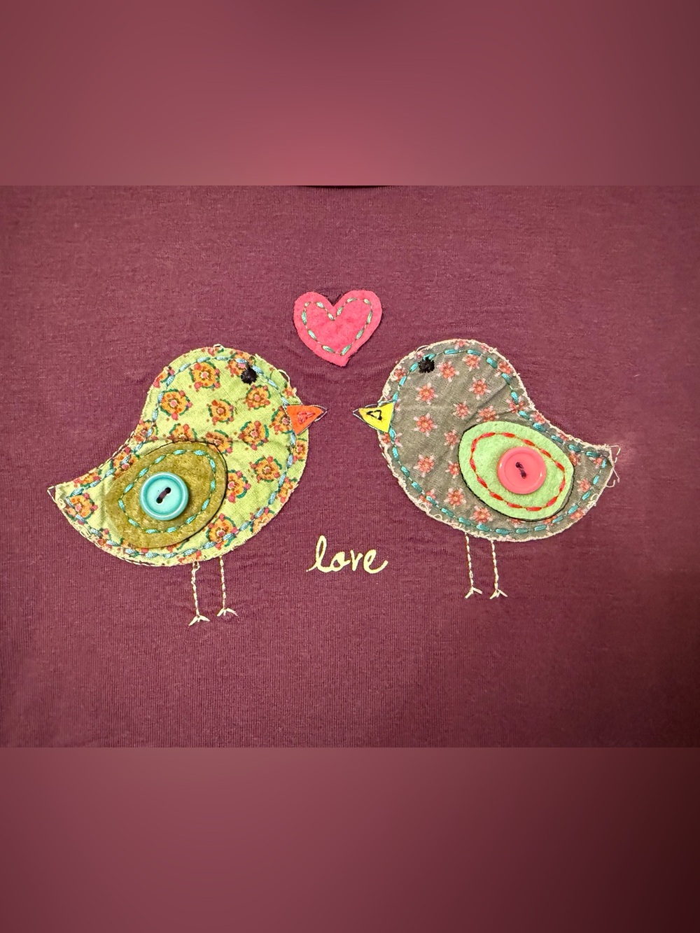 NATURAL LIFE Plum Short Sleeve Tee with Bird Appliqué - Picture 2 of 5